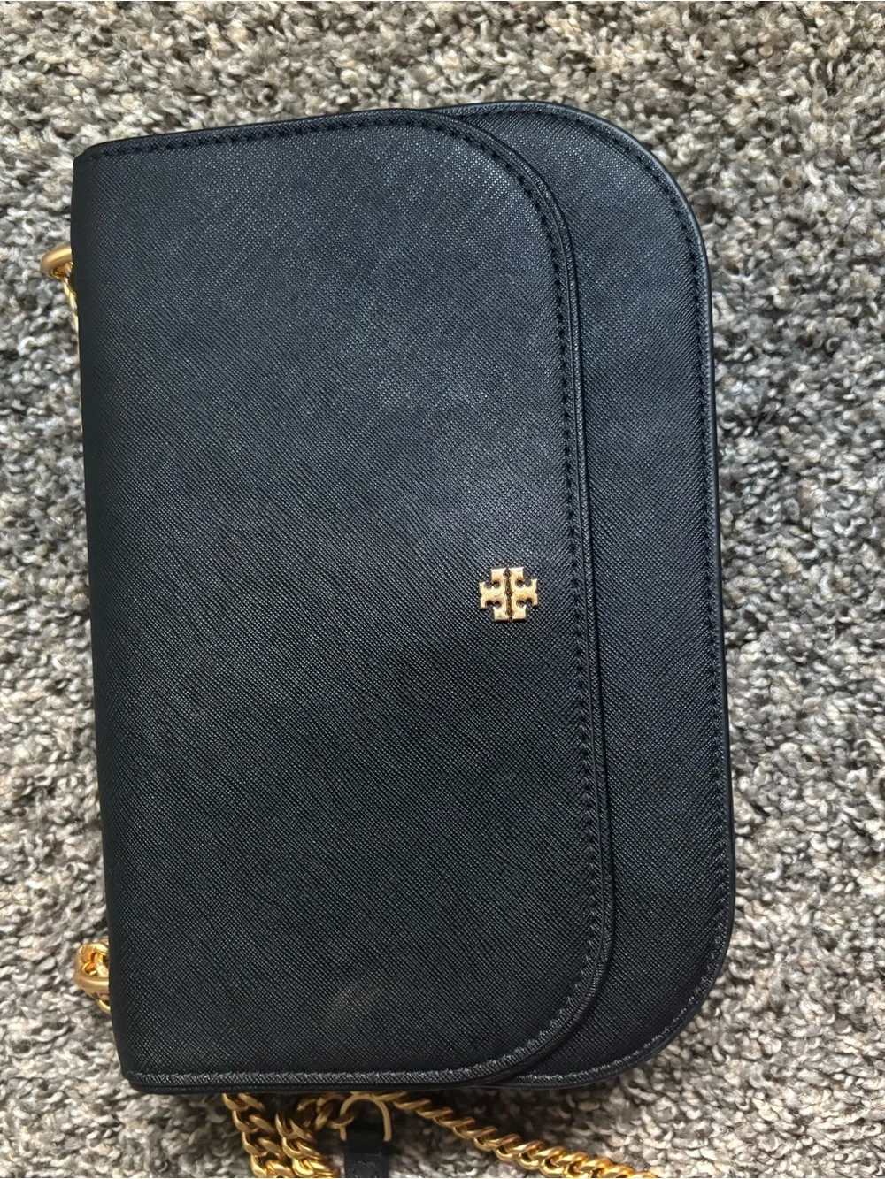 Tory Burch Black Crossbody with Gold Logo and Chain